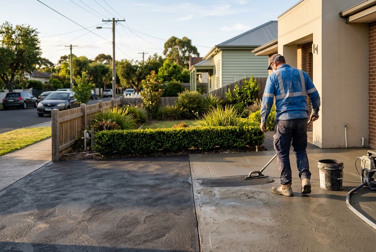 Coloured concrete driveway finish at a Melbourne inner north home