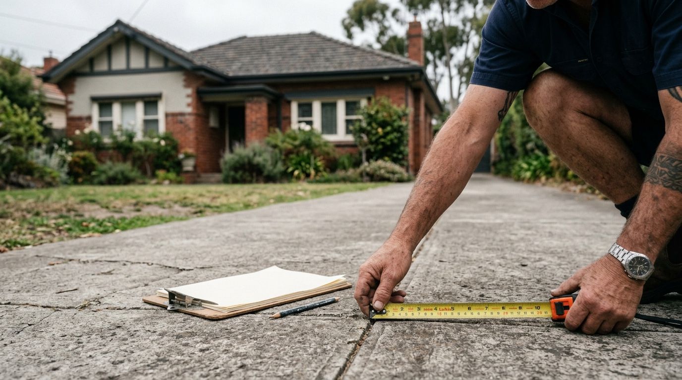 Measuring up a driveway area before a concreting quote in Melbourne