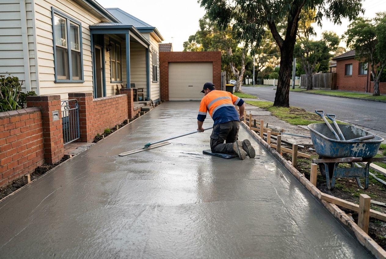 New concrete driveway being poured at a Melbourne inner north home