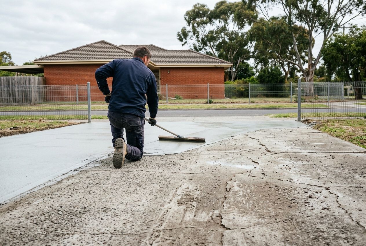 Concrete driveway resurfacing in progress at a Melbourne home