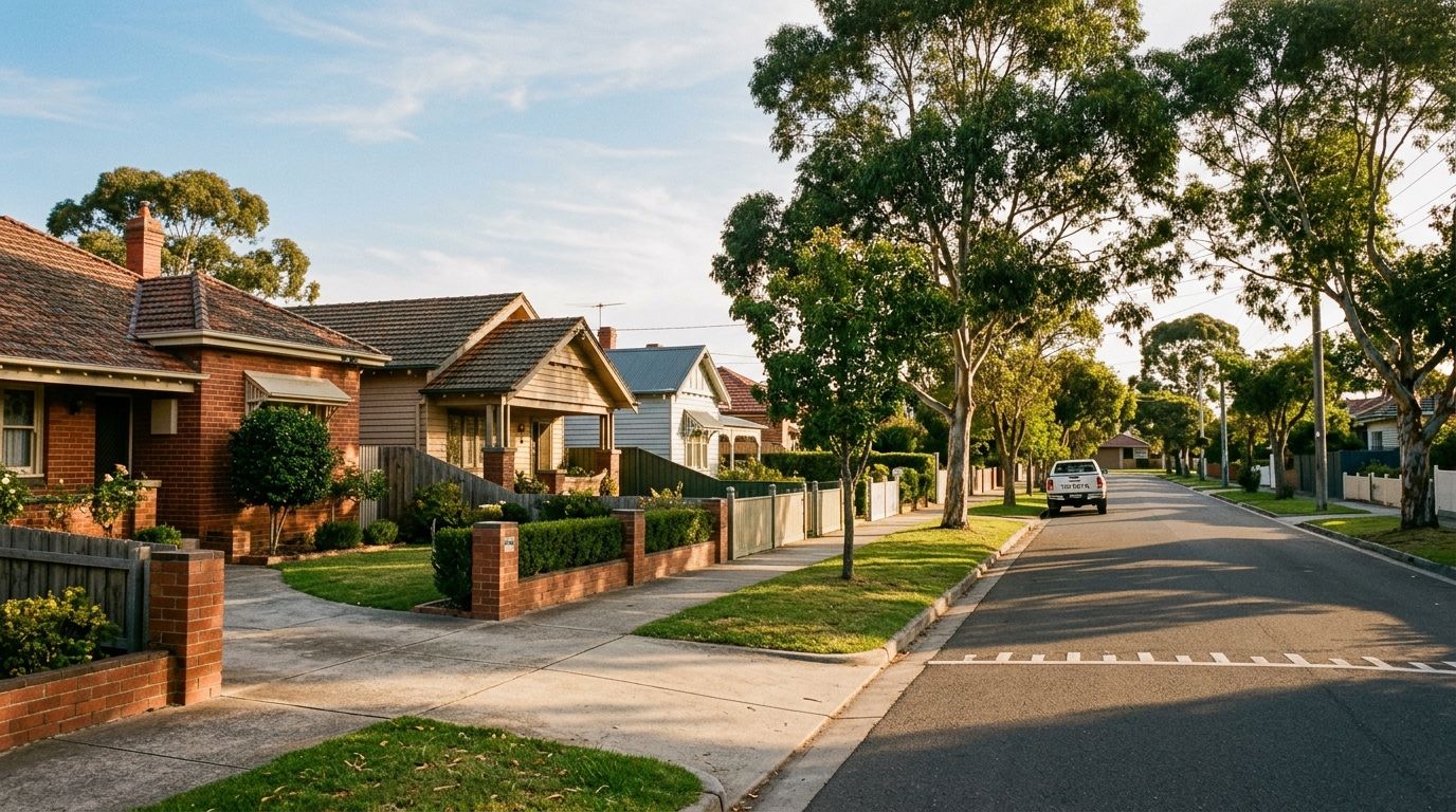 Residential street in Melbourne's inner north with concrete driveways
